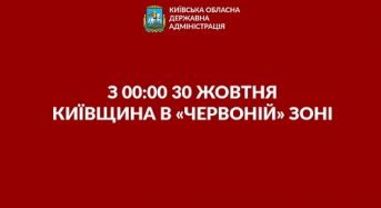 Із 00 год. 00 хв. 30 жовтня на Київщині почне діяти “червоний” рівень епідемічної небезпеки