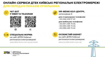 Онлайн сервіси ДТЕК Київські регіональні електромережі для передачі показів