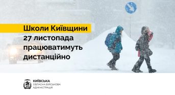 Школи Київщини 27 листопада працюватимуть дистанційно через снігову негоду