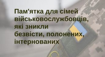 Пам’ятка для членів сімей військовослужбовців, які зникли безвісти, захоплені в полон або заручниками, інтерновані у нейтральних державах