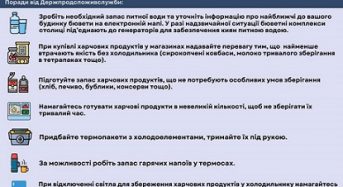 Пам’ятка. Зберігання харчових продуктів в умовах відсутності електропостачання.